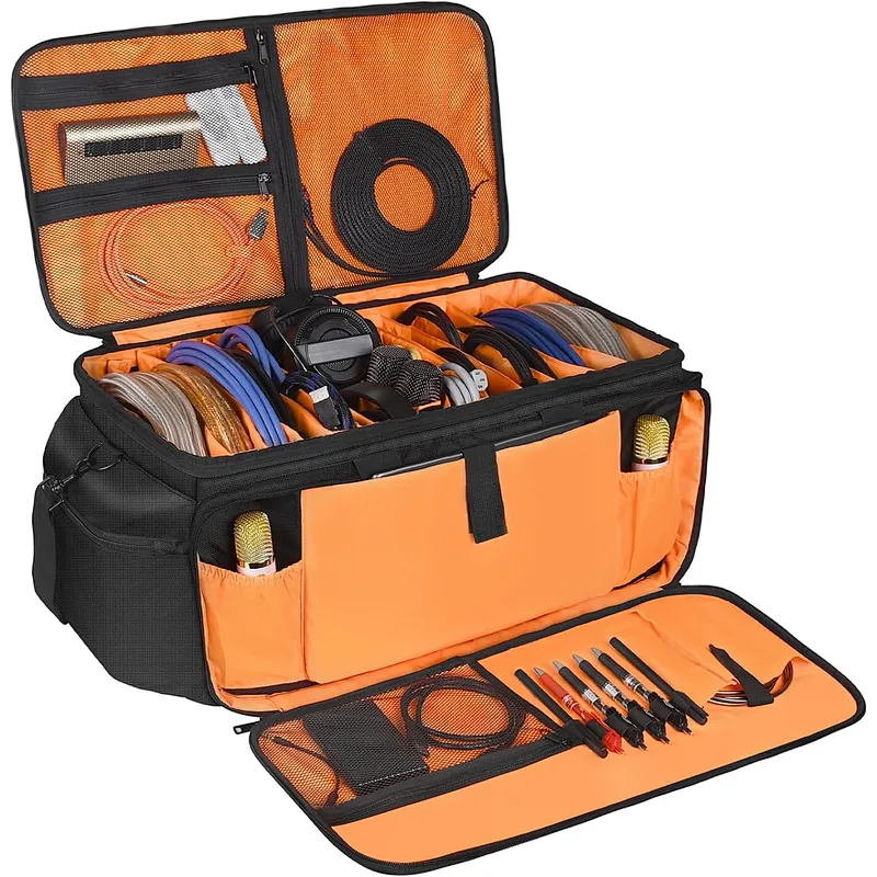 HOMFU DJ Gear Gig Bag High Capacity DJ Cable File Bag with Multi-function Pockets and Detachable Padded Bottom Travel Gig Bag for Cords Sound Equipment DJ Gear Outdoors